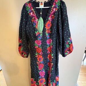 Farm Rio Blooming Garden Parrot Floral Maxi Dress Sold at Anthropologie M
